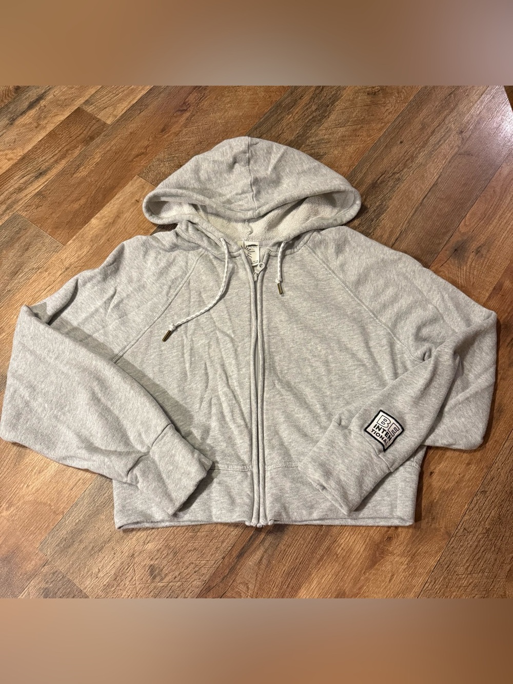 aerie Light Gray Full-Zip Crop Hoodie Medium